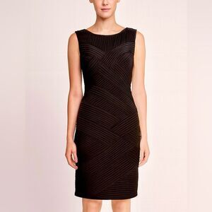 Tadashi Shoji Black Criss Cross Bodycon Crewneck Sleeveless Sheath Dress Sz M